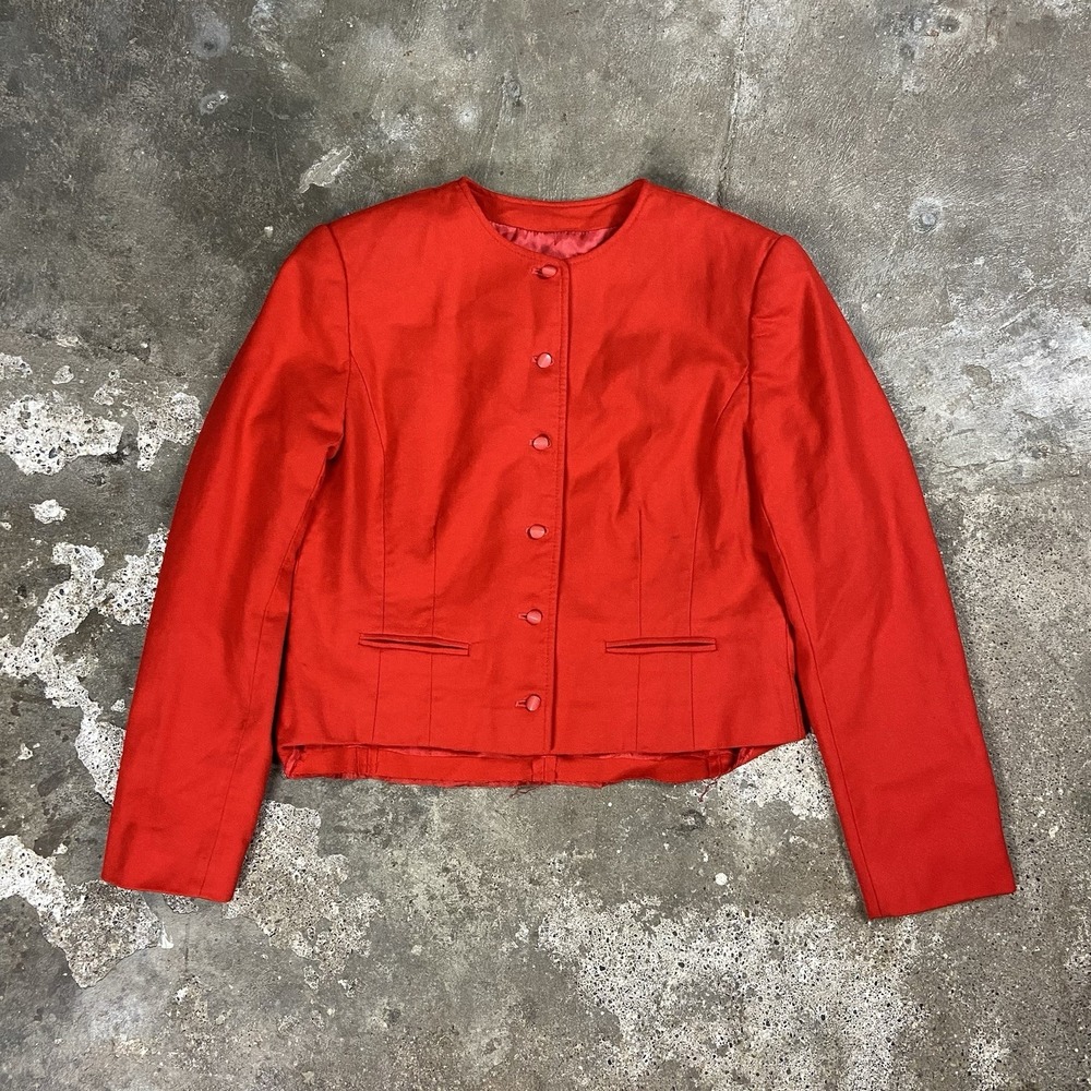 Vintage 70s Pendleton Collarless Wool Blazer Size Small Red Button Down Jacket‎